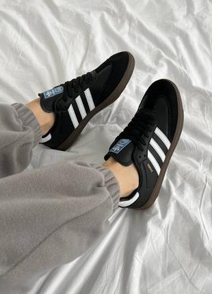 Женские кожаные кроссовки adidas samba black white адидас самба топ продажа6 фото