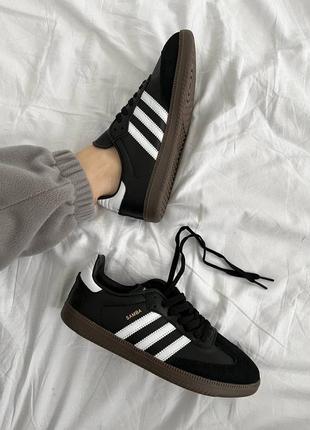 Женские кожаные кроссовки adidas samba black white адидас самба топ продажа5 фото