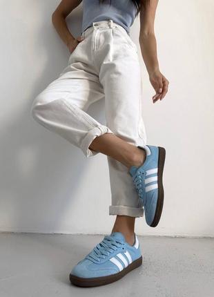 Женские кожаные кроссовки adidas samba white blue адидас самба топ продажа2 фото