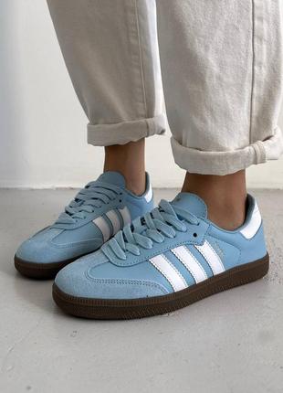 Жіночі шкіряні кросівки adidas samba white blue адідас самба топ продаж