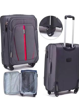 Дорожный большой тканевый чемодан серый на 4 колеса wings чемодан прочный  большой текстильный чемодан серый l7 фото