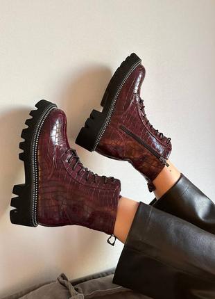 Женские кожаные демисезонные ботинки python boots burgundy 🔥sale