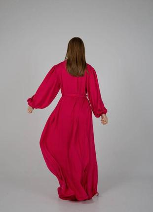 Малиновый шелковый комплект тройка халат, бра и брюки, пижамный костюм, коиплект для дома и сна6 фото