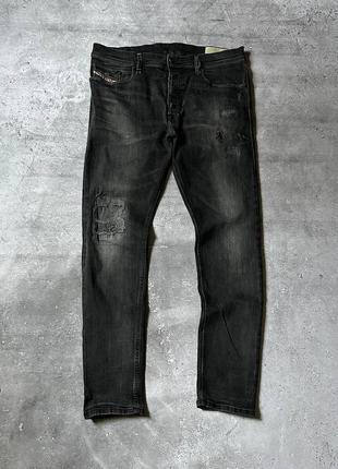 Серые джинсы diesel tepphar distressed slim-carrot3 фото