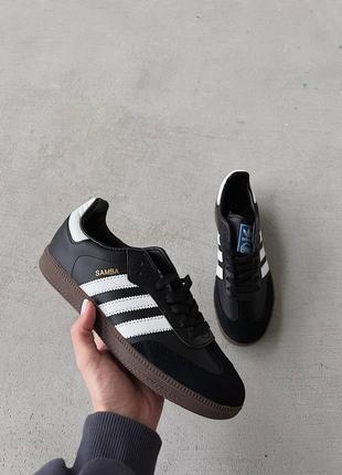 Жіночі шкіряні кросівки adidas samba black white адідас самба хіт продаж преміум