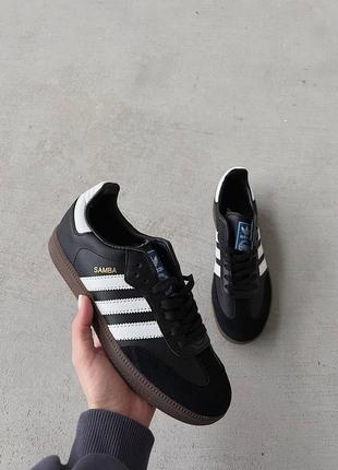 Женские кожаные кроссовки adidas samba black white адидас самба хит продажа премиум6 фото