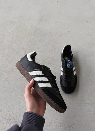 Женские кожаные кроссовки adidas samba black white адидас самба хит продажа премиум10 фото