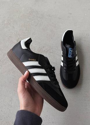 Женские кожаные кроссовки adidas samba black white адидас самба хит продажа премиум