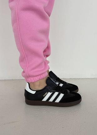 Женские кожаные кроссовки adidas samba black white адидас самба хит продажа премиум7 фото