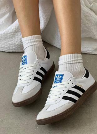 Женские кожаные кроссовки adidas samba black white адидас самба хит продажа премиум3 фото