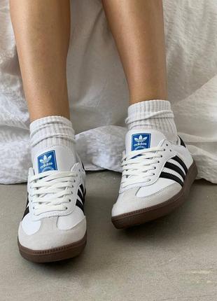 Женские кожаные кроссовки adidas samba black white адидас самба хит продажа премиум5 фото