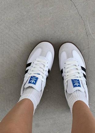 Женские кожаные кроссовки adidas samba black white адидас самба хит продажа премиум7 фото