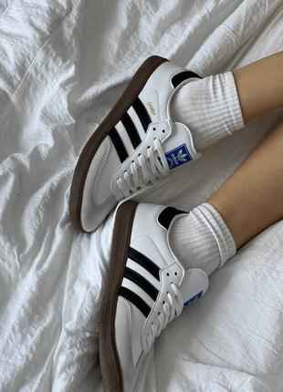 Женские кожаные кроссовки adidas samba black white адидас самба хит продажа премиум8 фото