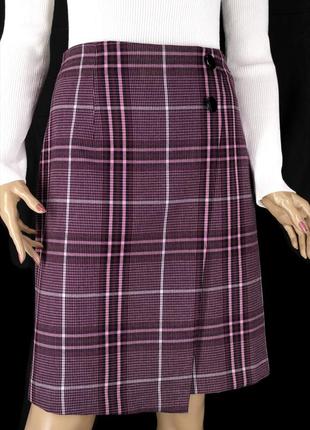Брендовая тёмно-розовая юбка "marks & spencer" в клеточку. размер uk10/eur38.1 фото