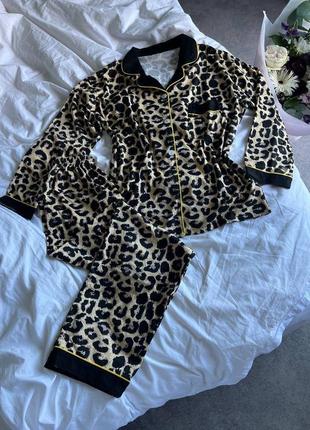 Пижама леопардовая рубашка и штаны домашний костюм8 фото