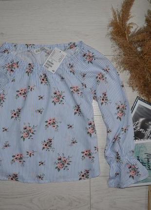 9 - 10 років 140 см h&m нова фірмова блузка з відкритими плечима квіти