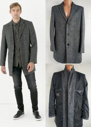 Чоловіче вовняне пальто з рельєфним малюнком marks & spenser сірого кольору