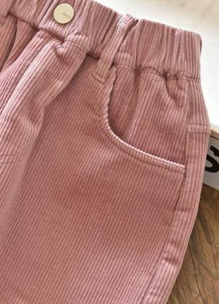 Розовые вельветовые утепленные штаны на резинке на девочку2 фото