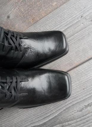 Распродажа натуральные кожаные черные женские ботильоны ботинки с квадратным носком на шнурках деми2 фото