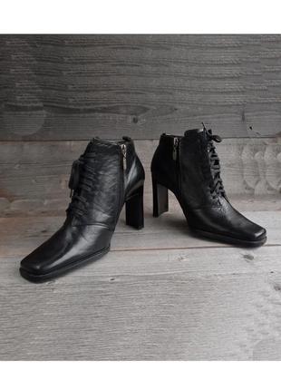 Распродажа натуральные кожаные черные женские ботильоны ботинки с квадратным носком на шнурках деми3 фото