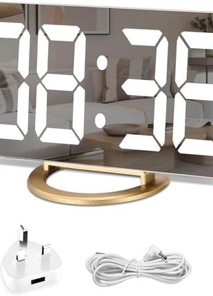 Дзеркальний будильник u-picks, цифровий годинник, великий 6,5-дюймовий світлодіодний дисплей(золотий)
