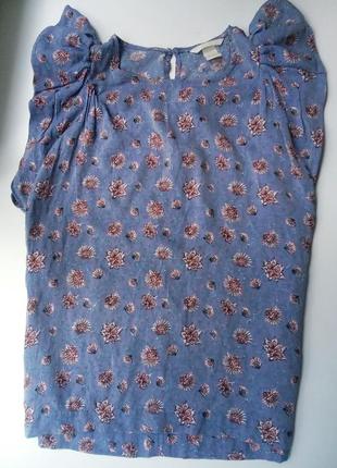 Топ блузка с рюшами оборками на плечах в цветочный принт1 фото