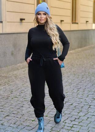 Жіночі стильні утеплені брюки штани спортивні джогери на флісі чорні хакі батал великих розмірів  4xl 5xl 3xl xxl