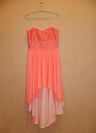 Р. 46-48/m-l платье вечернее нарядное персикового цвета асимметрия swing4 фото