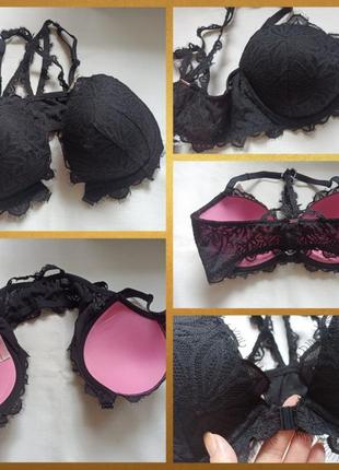 🌹🌹victoria's secret pink eur 34dd/75d бюстгальтер пуш ап косточка застежка спереди черный🌹🌹6 фото