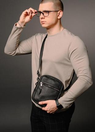 Елегантна чоловіча сумка-месенджер із натуральної шкіри чорна, сумка через плече