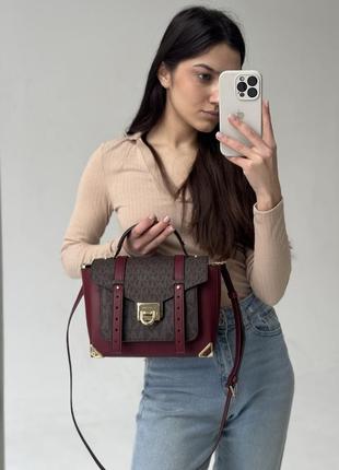 Сумка брендовая michael kors manhattan medium leather satchel оригинал на подарок материнской/девочке5 фото