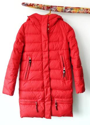 Зимний пуховик красный женский clasna пальто зима s с капюшоном1 фото