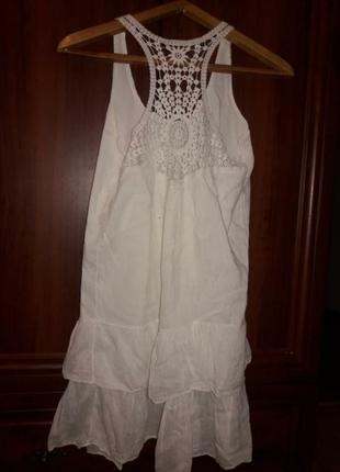 Платье белоснежное с кружевом шелк/коттон италия