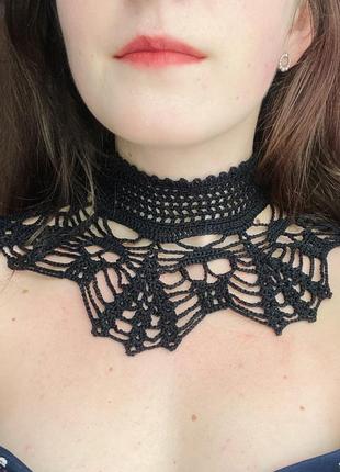 Вязаный готический чокер викторианский стиль skull goth choker victorian