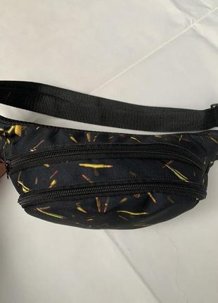 Бананка текстильна через плече молодіжна сумка на пояс з логотипом чорна5 фото