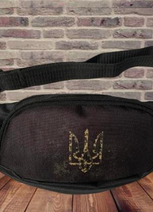 Бананка текстильна через плече молодіжна сумка на пояс з логотипом чорна2 фото