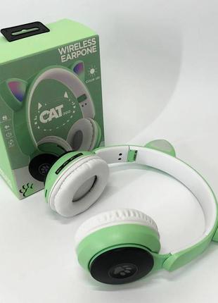 Бездротові навушники st77 led з котячими вушками, що світяться. колір: зелений