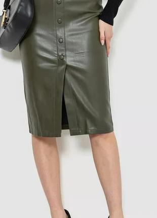 Юбка из экокожи, цвет хаки,