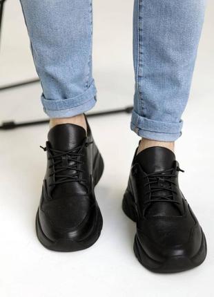 Кросівки чоловічі шкіряні чорні7 фото