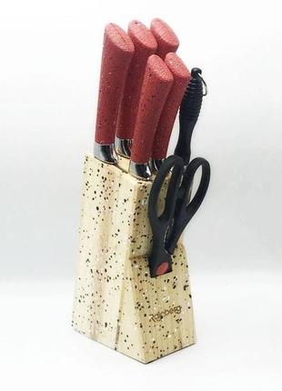 Набор ножей rainberg rb-8806 на 8 предметов с ножницами и подставкой, из нержавеющей стали. цвет: красный