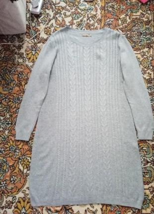 Жіноча терла сукня плаття міді прямого крою оверсайз сірий меланж класика базова в'язана косами l, ідеальний стан3 фото
