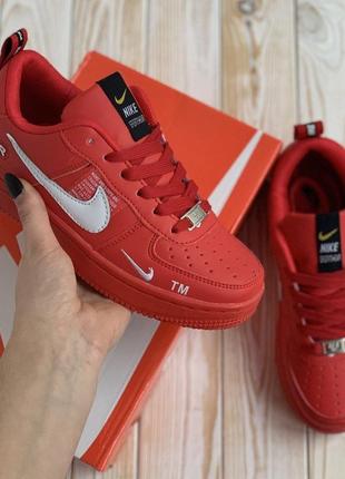 Розпродаж! nike air force 1 mid кросівки жіночі шкіряні відмінна якість червоні з білим весняні осінні демісезонні демісезон найк форс