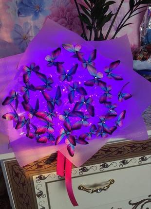 Эффектный букет из бабочек 31шт (фиолетовый)5 фото