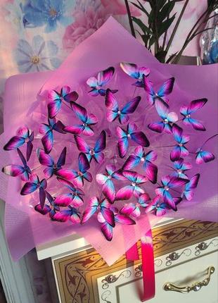 Эффектный букет из бабочек 31шт (фиолетовый)4 фото