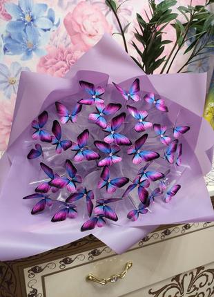 Эффектный букет из бабочек 31шт (фиолетовый)7 фото