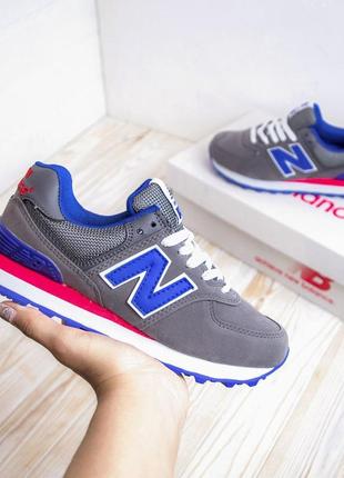 Розпродаж! new balance 574 кросівки жіночі замшеві сірі з синім кеди нью баланс осінні весняні демісезонні демісезон низькі