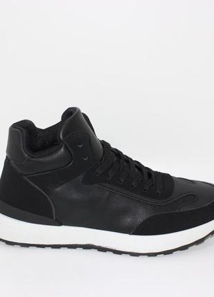 Стильні чорні чоловічі високі кросівки,хайтопи весна/осінь,шкіряні(екошкіра) чоловіче взуття демі