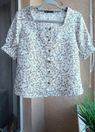 Лляна літня блуза вільного силуету в дрібні квіточки 100% льон
