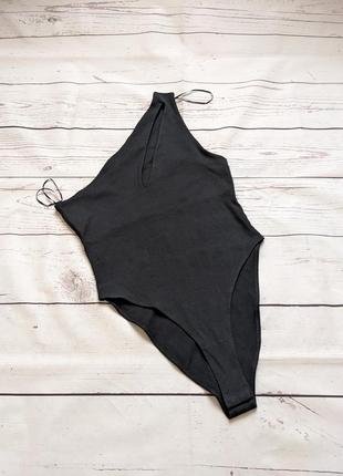 Черный плотный боди на одно плечо от zara