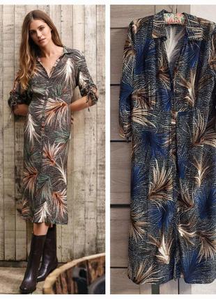 Длинное платье в анамалистический🔹тропический принт🔹длинный рукав 🔹на пуговицах dreamstar(размер 40-42)